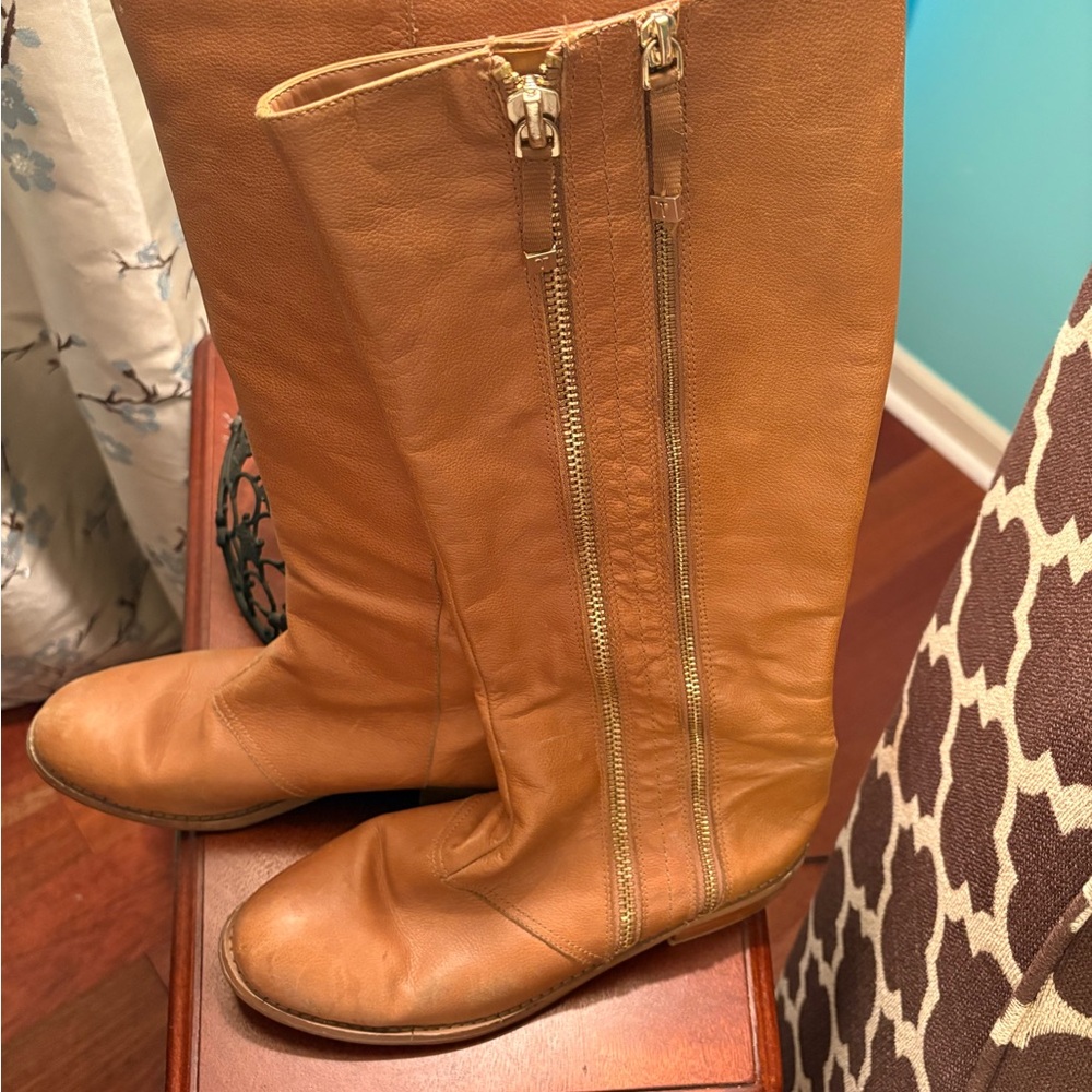 Tan Leather Knee-High Boots